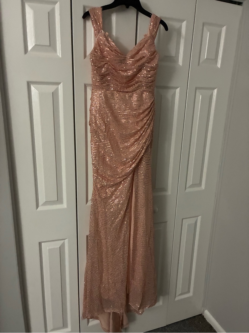 Sequin Ruched Blush Pink Prom Gown